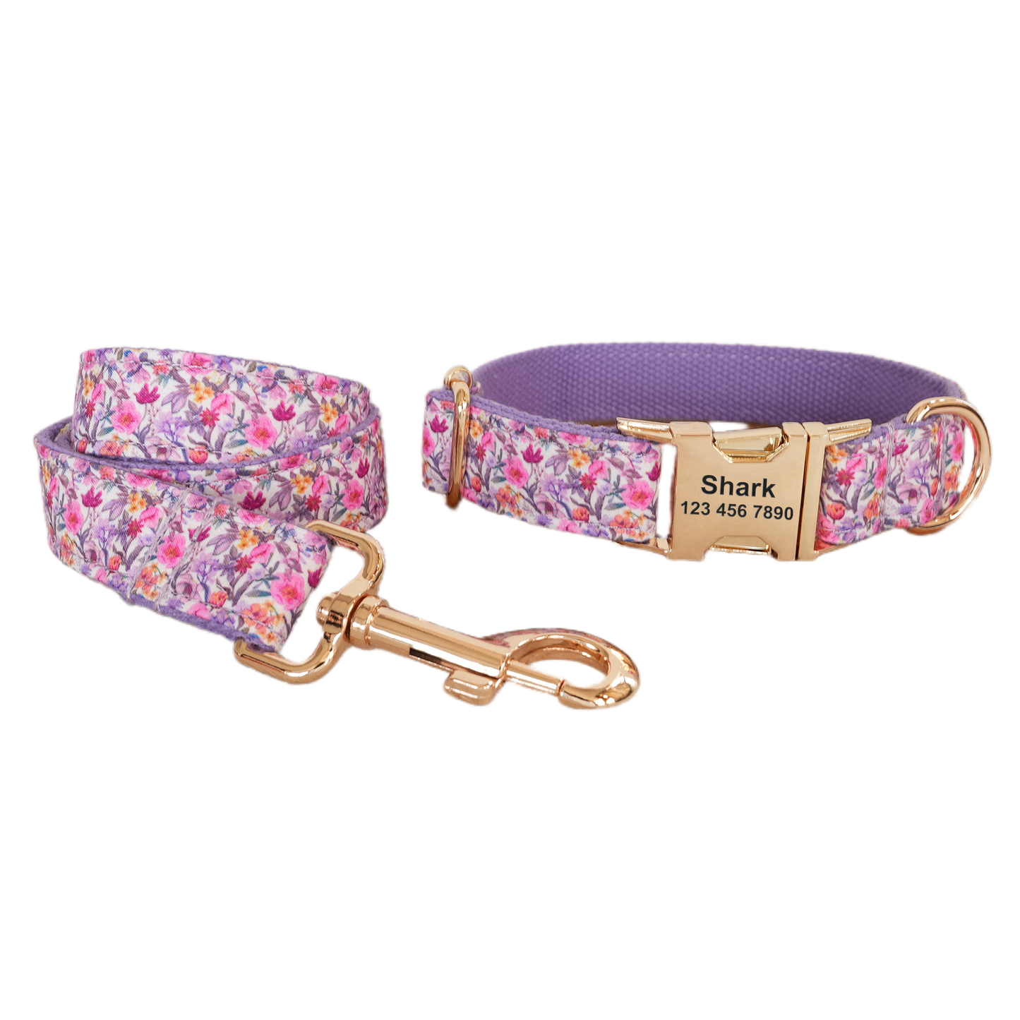 Purple Fower Personalized  Dog Collars,Custom Puppy Collar, Bowtie, Leash