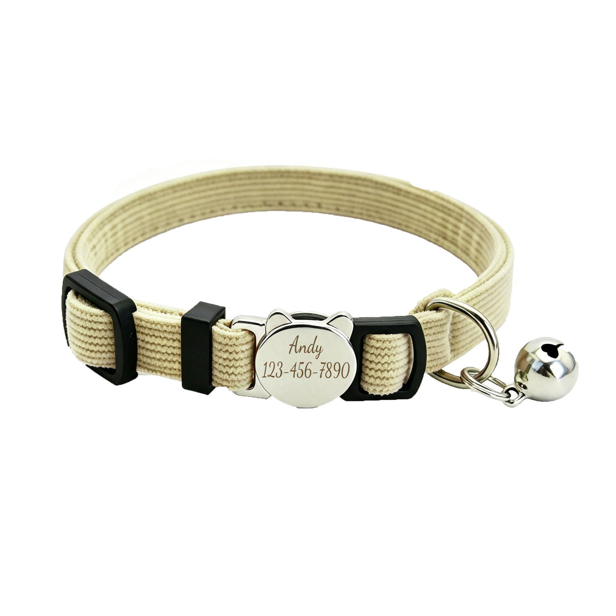 Personalized Velvet Safety Cat Collar with Engraved ID Metal Buckle and Bell