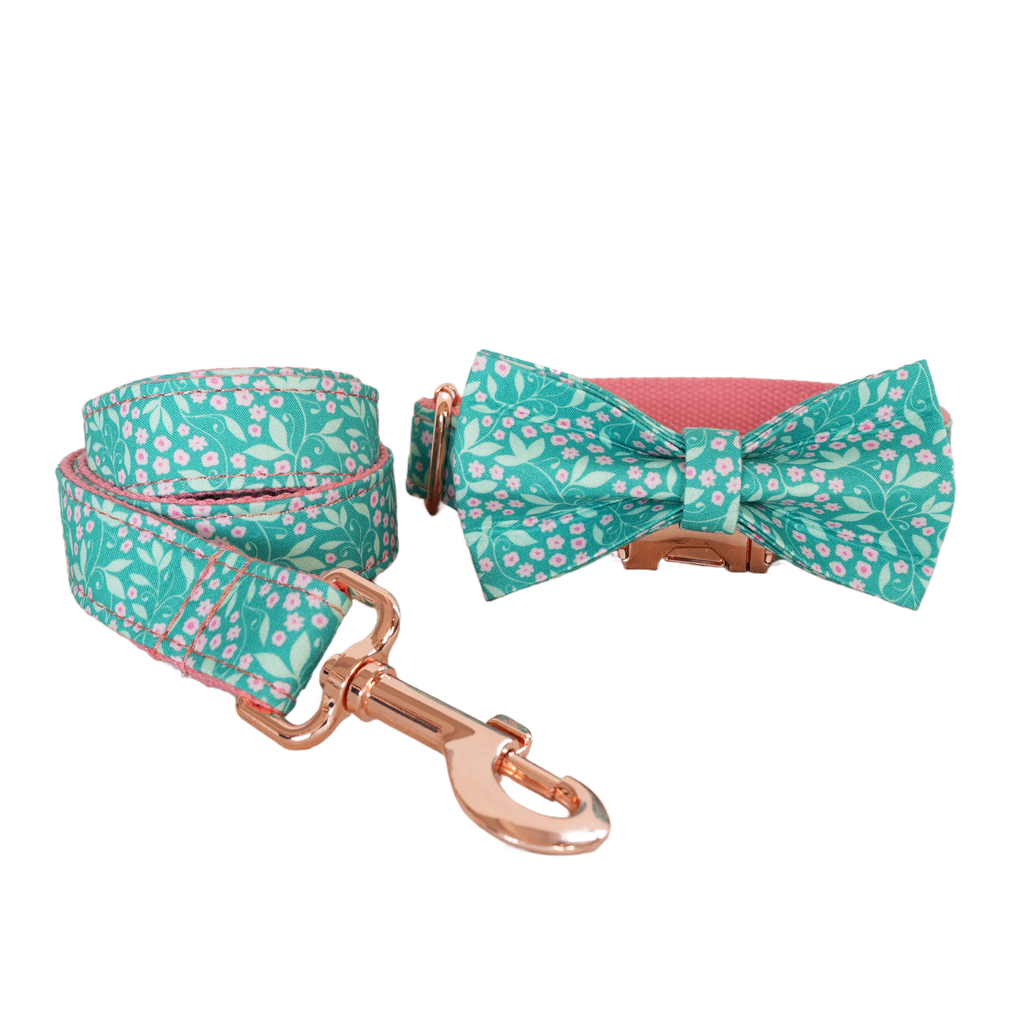 Pink Fower Custom Dog Collars, Personalized Puppy Collar, Bowtie, Leash