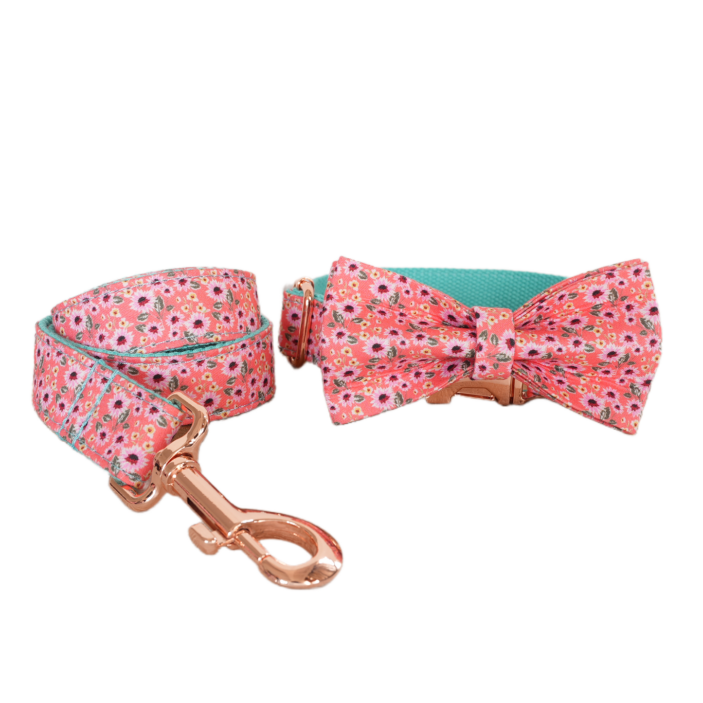 Colorful Fower Custom Dog Collars, Personalized Puppy Collar, Bowtie, Leash