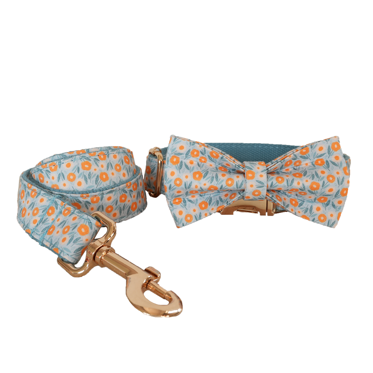 Blue Fower Custom Dog Collars, Personalized Puppy Collar, Bowtie, Leash
