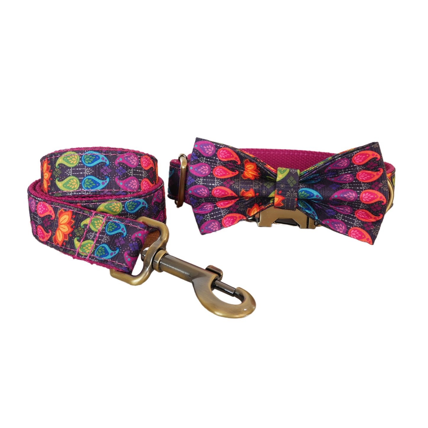 Pink Flower Personalized  Dog Collars,Custom Puppy Collar, Bowtie, Leash