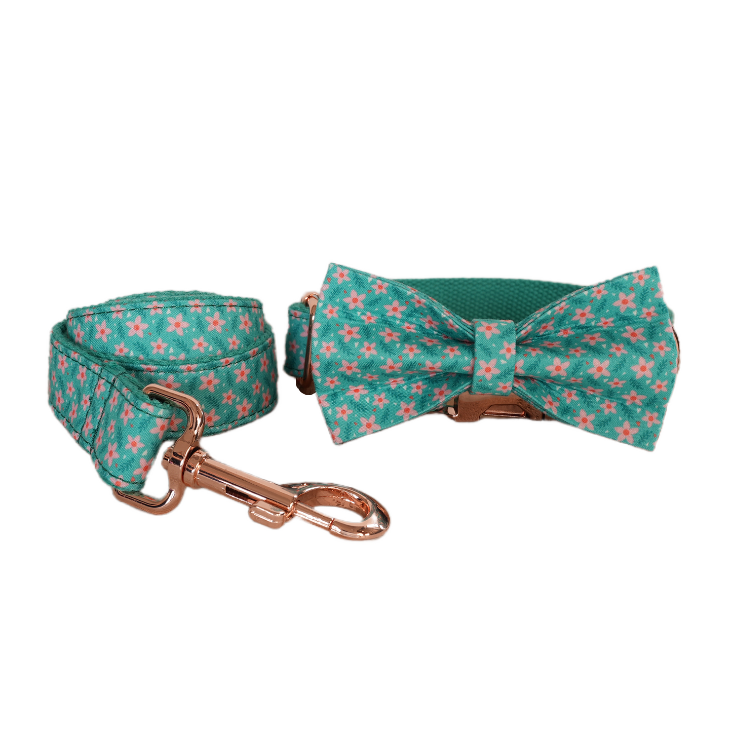 Pink Fower Custom Dog Collars, Personalized Puppy Collar, Bowtie, Leash