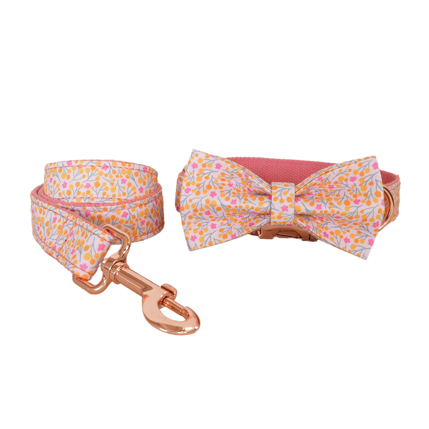 Pink Fower Custom Dog Collars, Personalized Puppy Collar, Bowtie, Leash