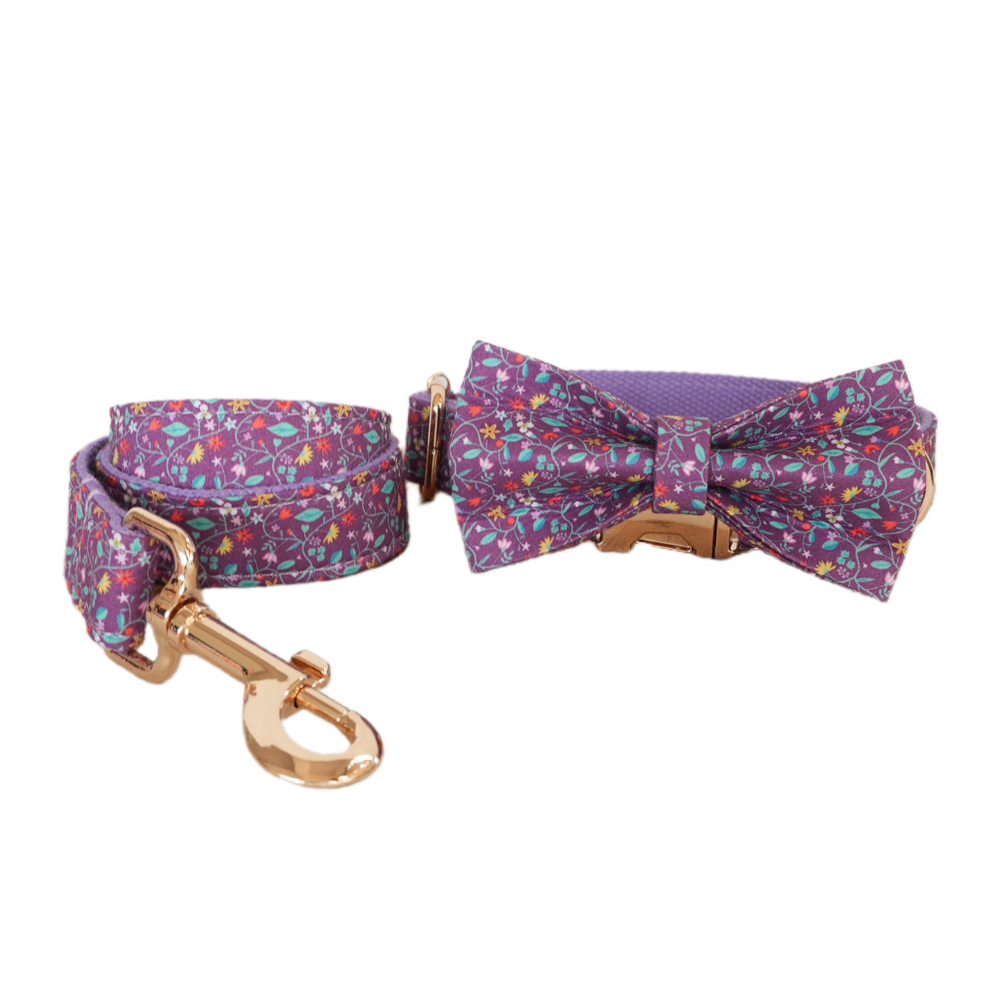 Colorful Fower Custom Dog Collars, Personalized Puppy Collar, Bowtie, Leash