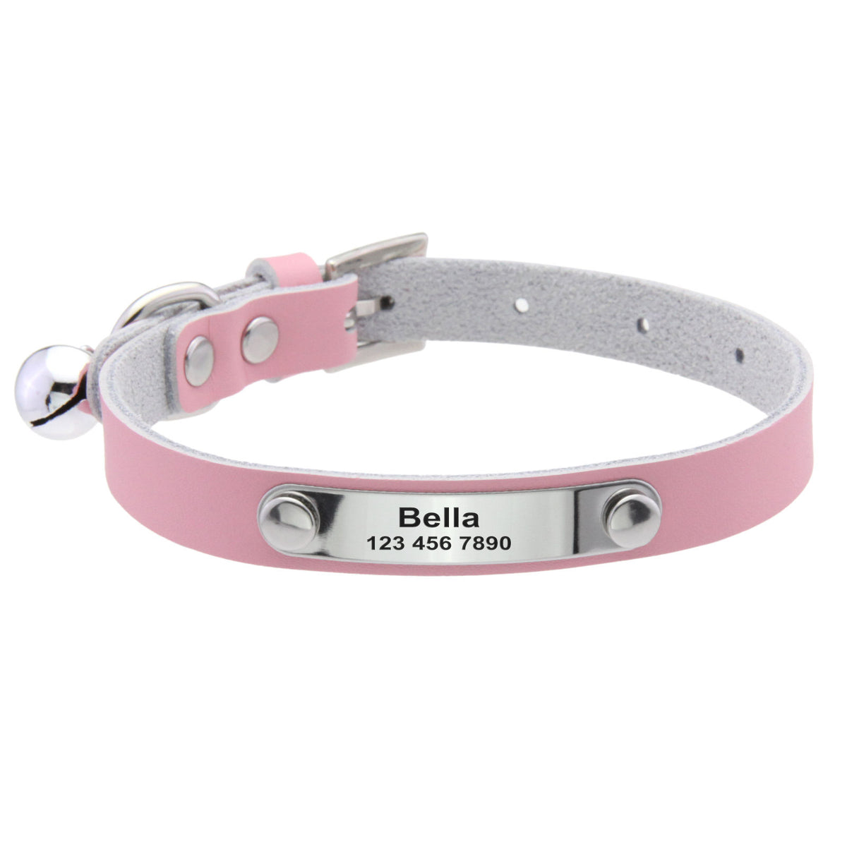 Personalized Leather Cat Collar with Engraving and Bell