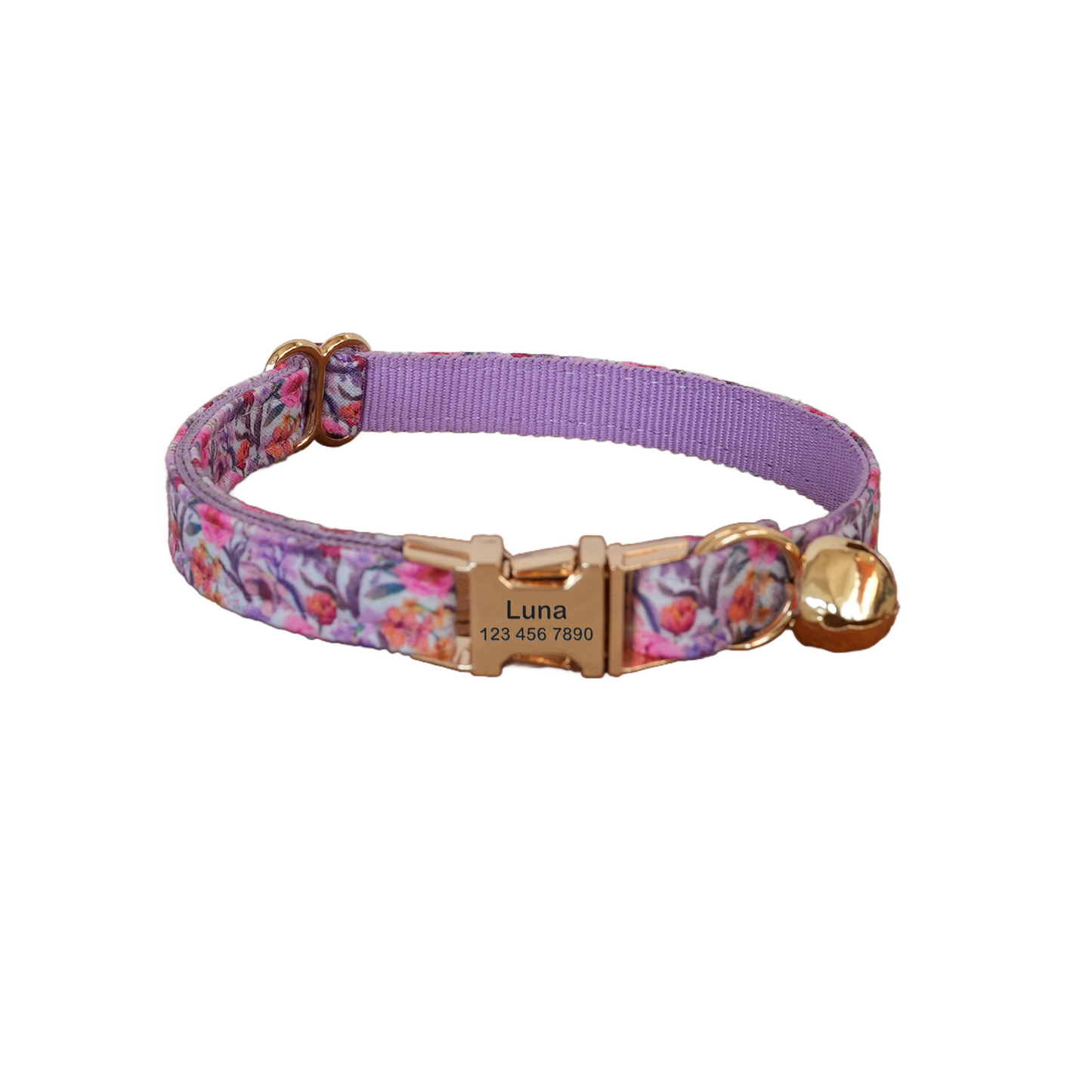 Purple Flower Personalized Cat Collar with Bowtie Free Engraved