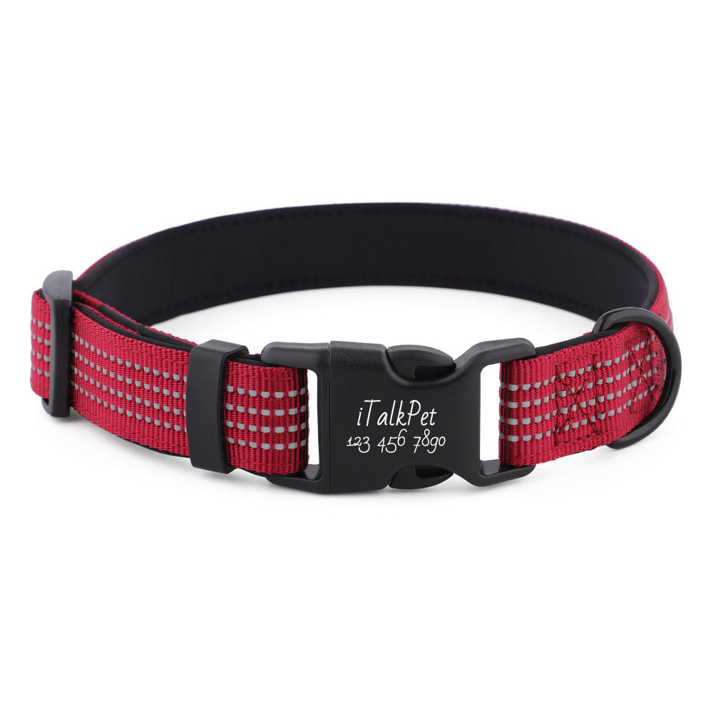 Comfortable Adjustable Reflective Dog Collar with Plastic Buckle - Engravedable