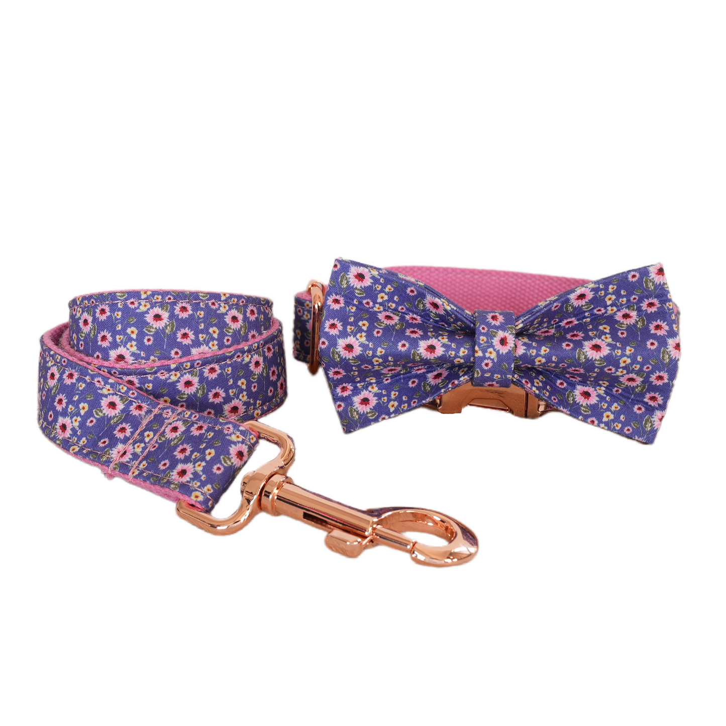 Colorful Fower Custom Dog Collars, Personalized Puppy Collar, Bowtie, Leash