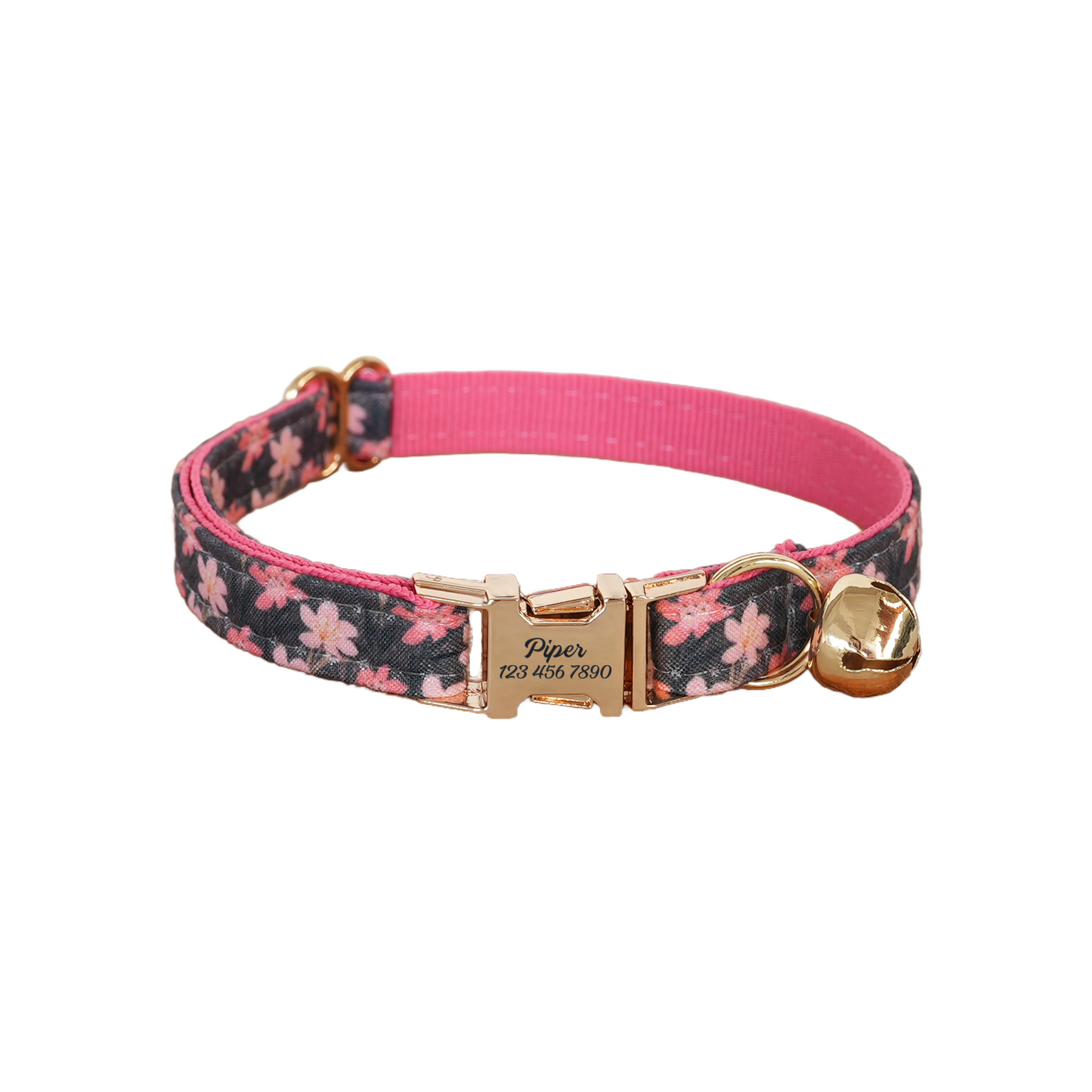 Purple Flower Personalized Cat Collar with Bowtie Free Engraved