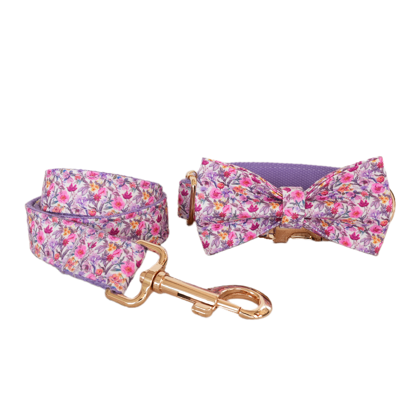 Purple Fower Personalized  Dog Collars,Custom Puppy Collar, Bowtie, Leash