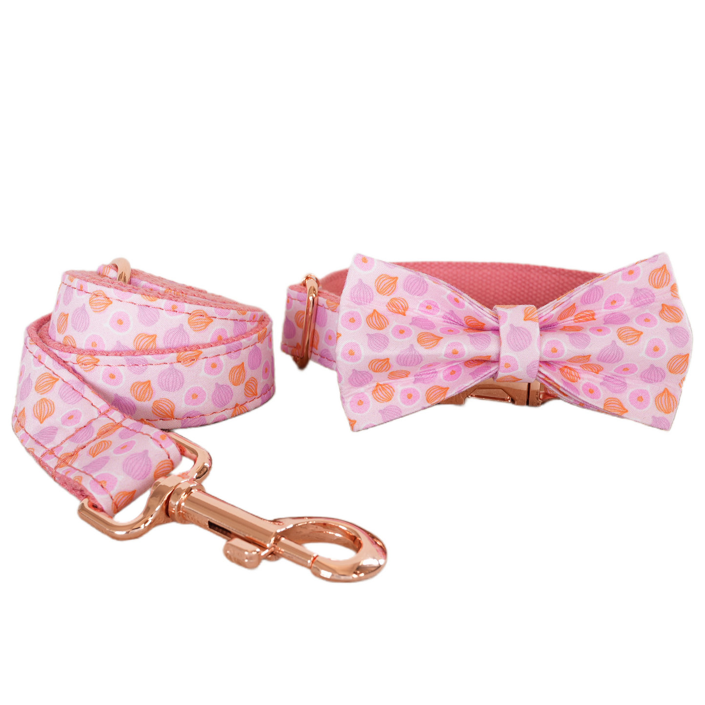 Pink Fower Custom Dog Collars, Personalized Puppy Collar, Bowtie, Leash