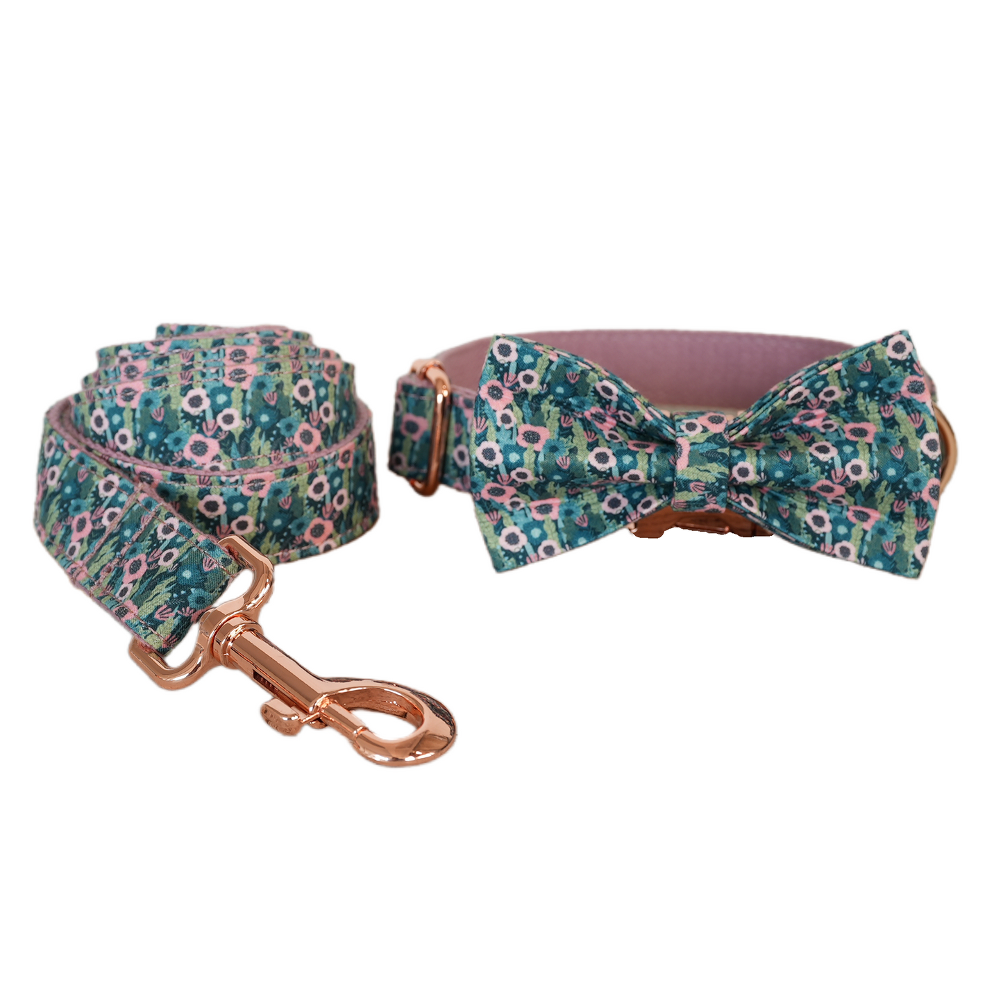 Colorful Fower Custom Dog Collars, Personalized Puppy Collar, Bowtie, Leash