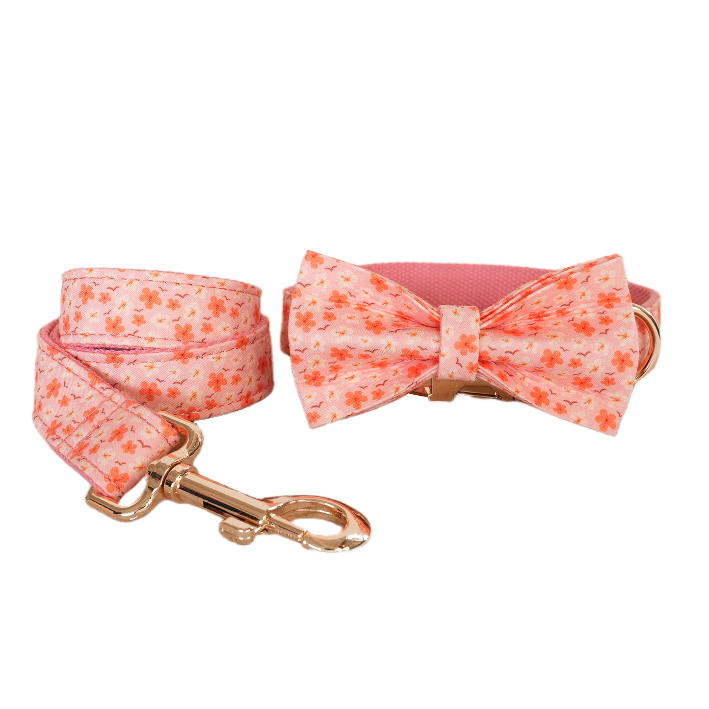 Pink Fower Custom Dog Collars, Personalized Puppy Collar, Bowtie, Leash