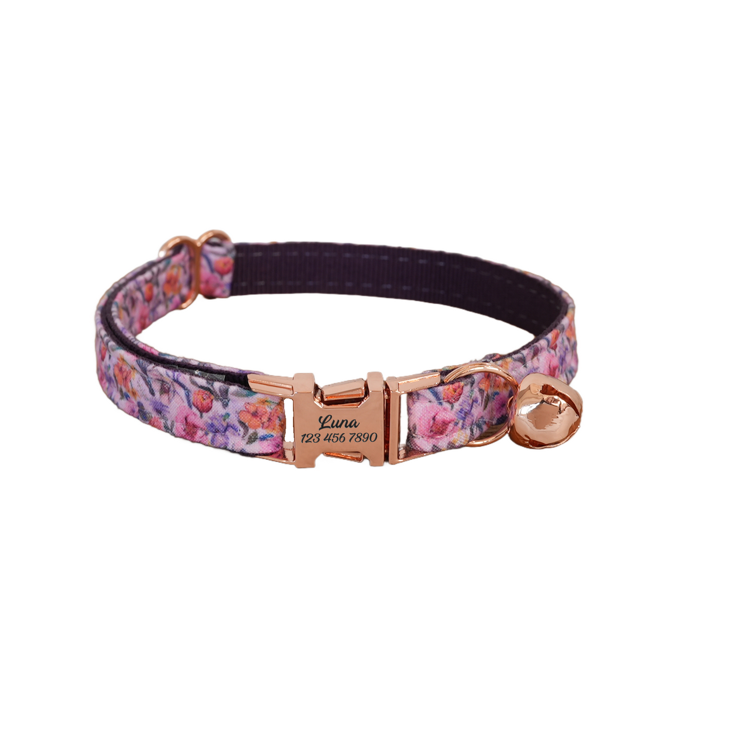 Purple Flower Personalized Cat Collar with Bowtie Free Engraved