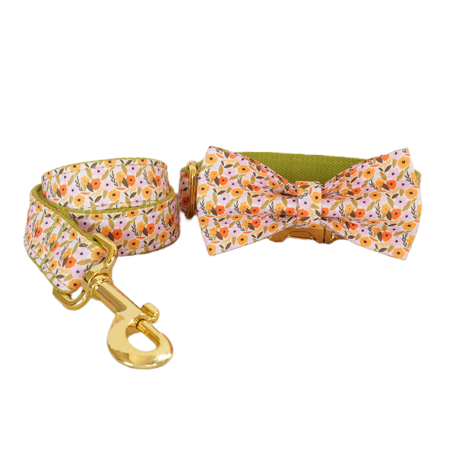 Pink Flower Personalized  Dog Collars,Custom Puppy Collar, Bowtie, Leash