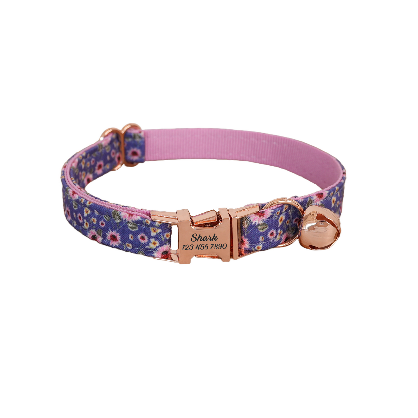Blue Flower Personalized Cat Collar with Bowtie Free Engraved