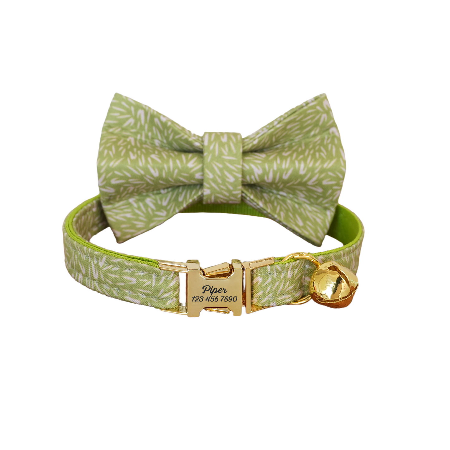 Blue Flower Personalized Cat Collar with Bowtie Free Engraved