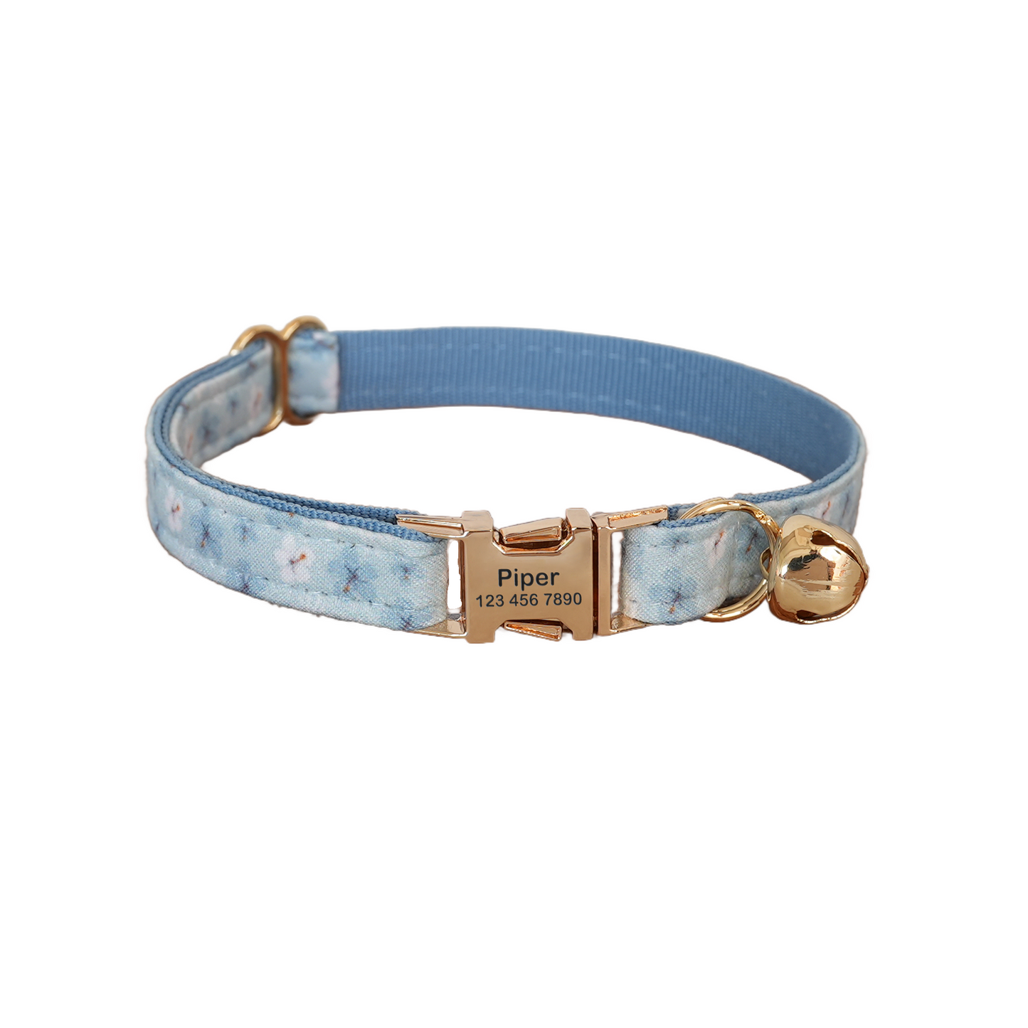 Blue Flower Personalized Cat Collar with Bowtie Free Engraved
