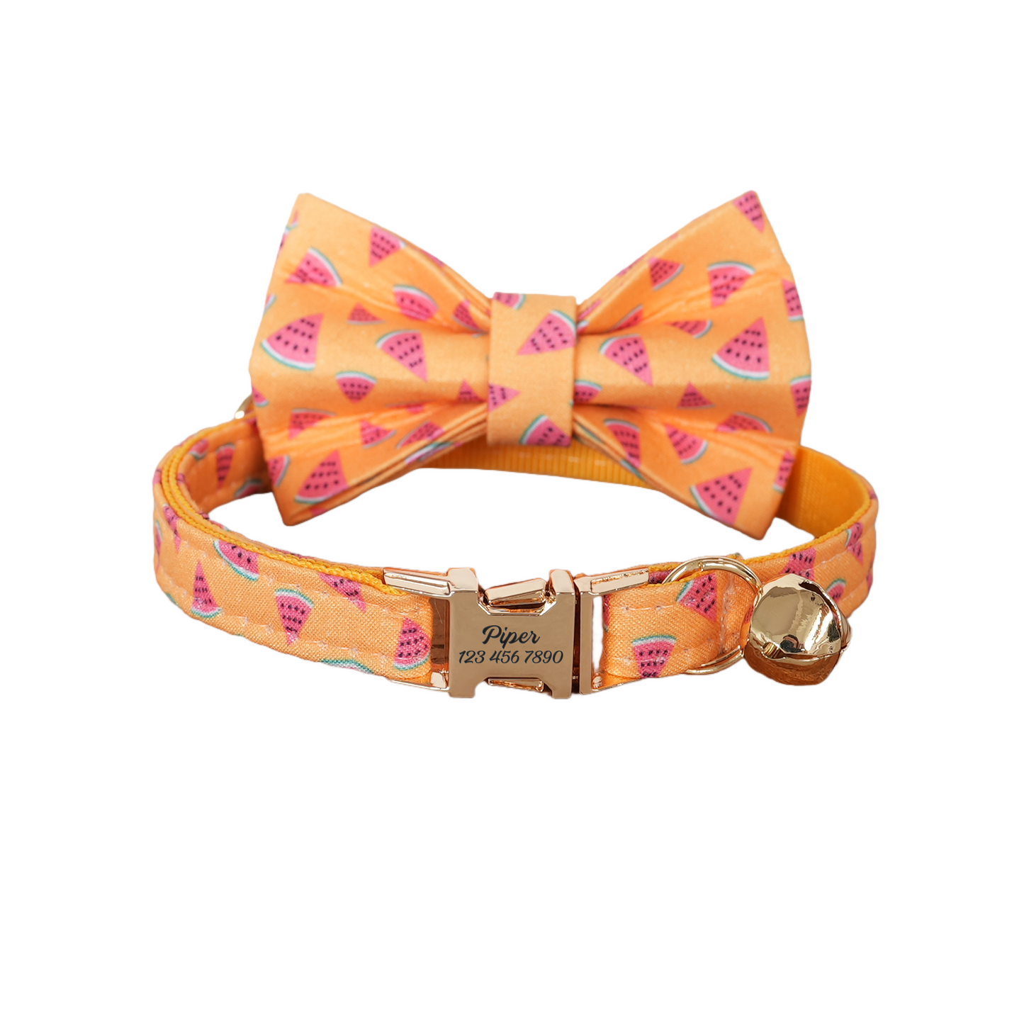 Pink Flower Personalized Cat Collar with Bowtie Free Engraved