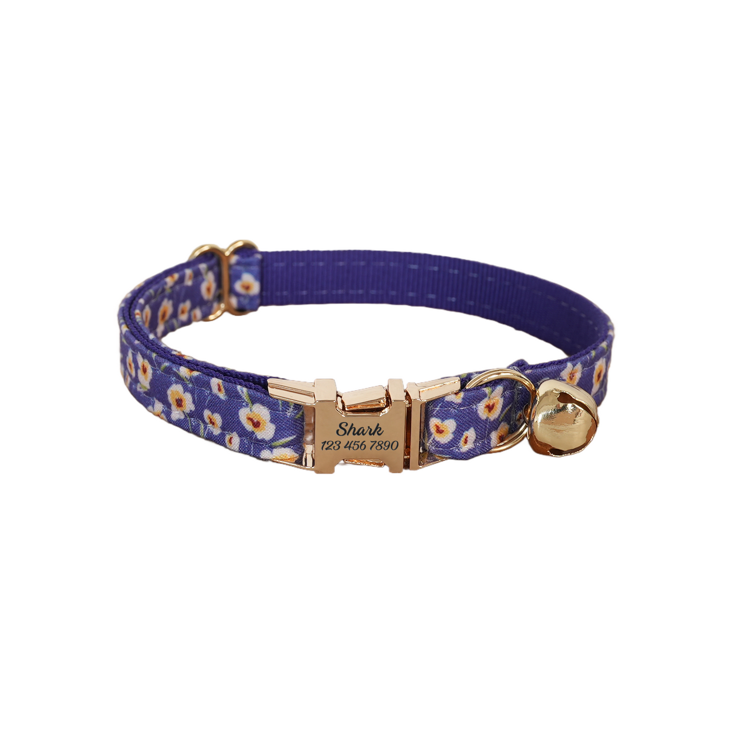 Pink Flower Personalized Cat Collar with Bowtie Free Engraved