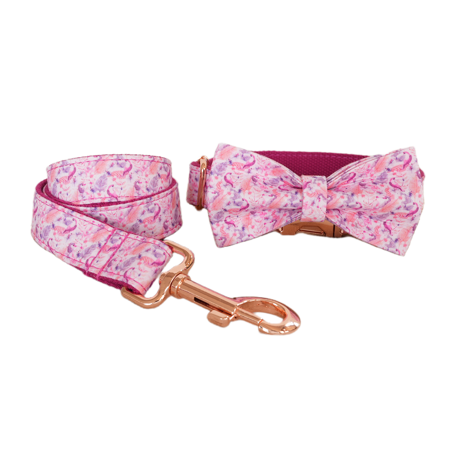 Pink Flower Personalized  Dog Collars,Custom Puppy Collar, Bowtie, Leash