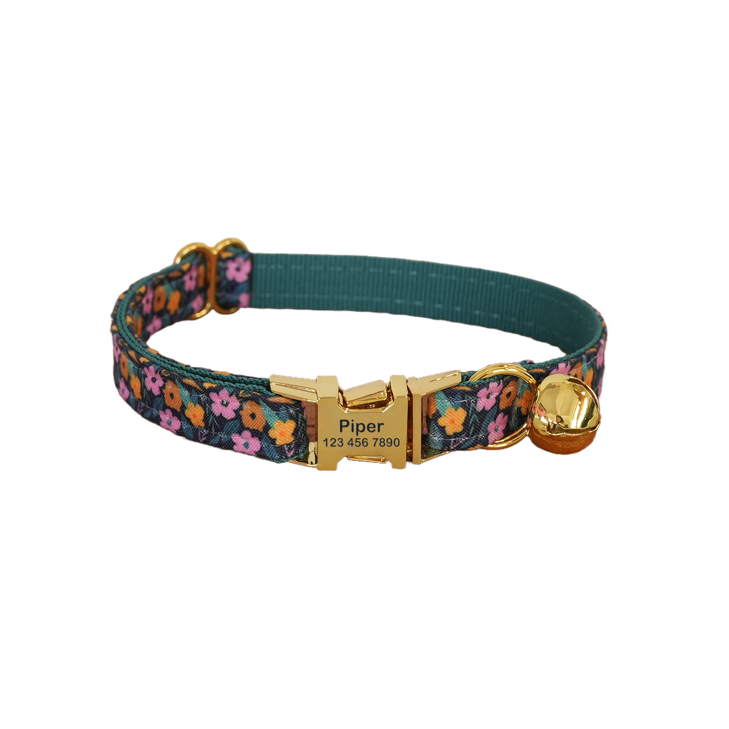 Pink Flower Personalized Cat Collar with Bowtie Free Engraved