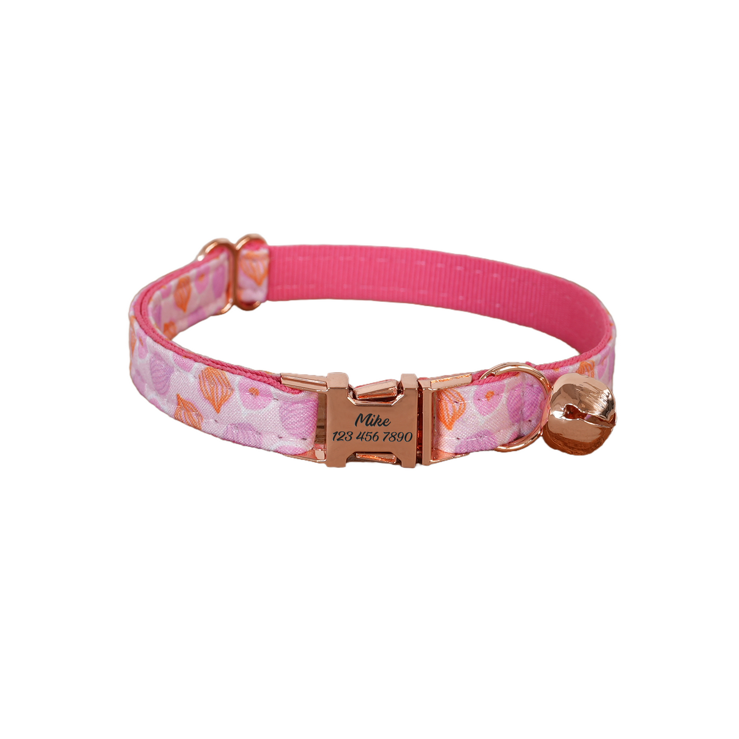 Pink Flower Personalized Cat Collar with Bowtie Free Engraved