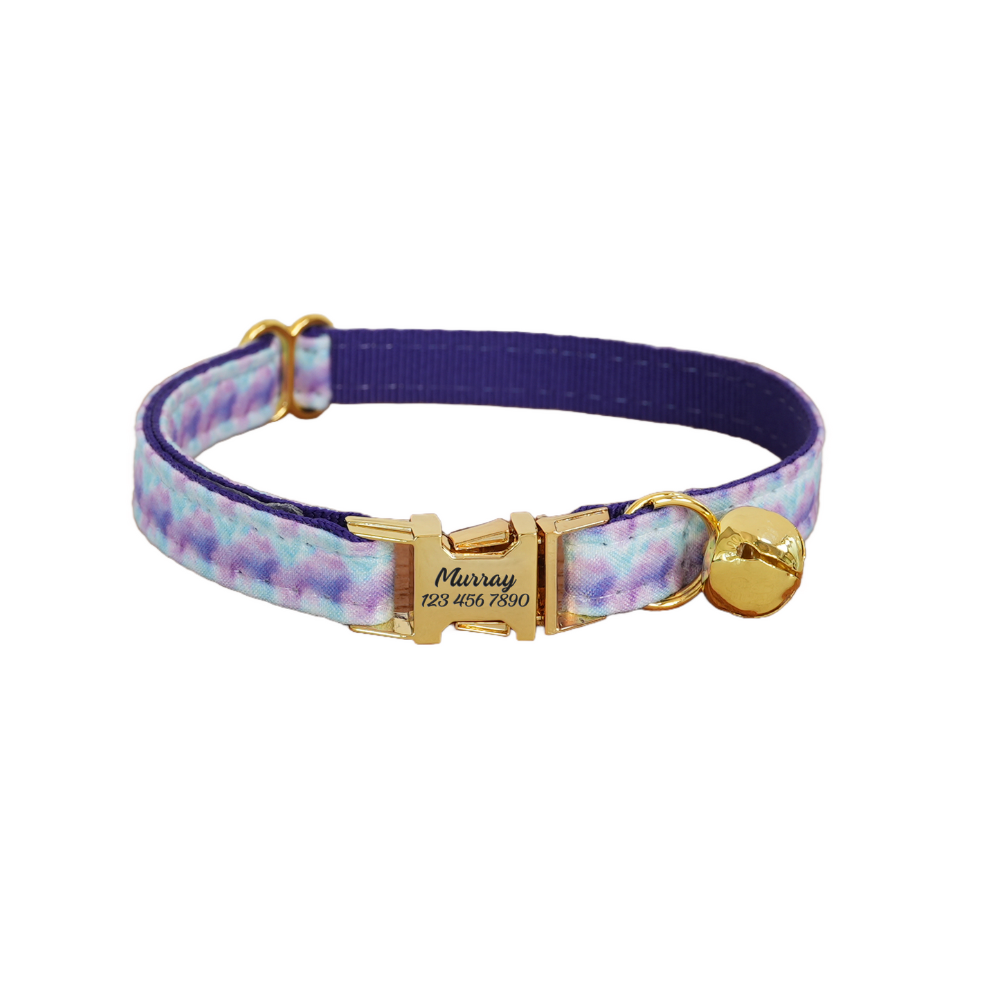 Blue Flower Personalized Cat Collar with Bowtie Free Engraved