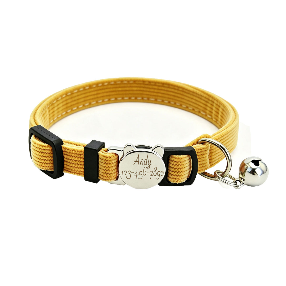 Personalized Velvet Safety Cat Collar with Engraved ID Metal Buckle and Bell