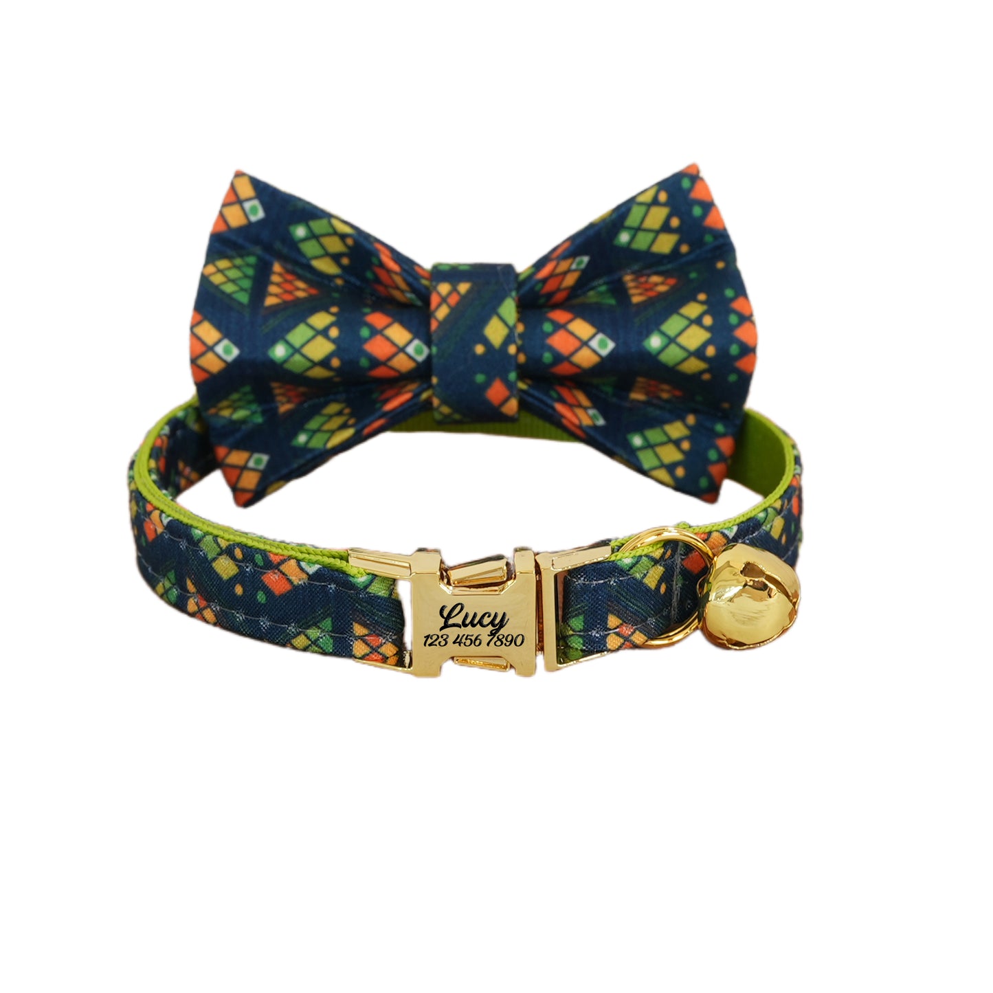 Flower Personalized Cat Collar with Bowtie Free Engraved