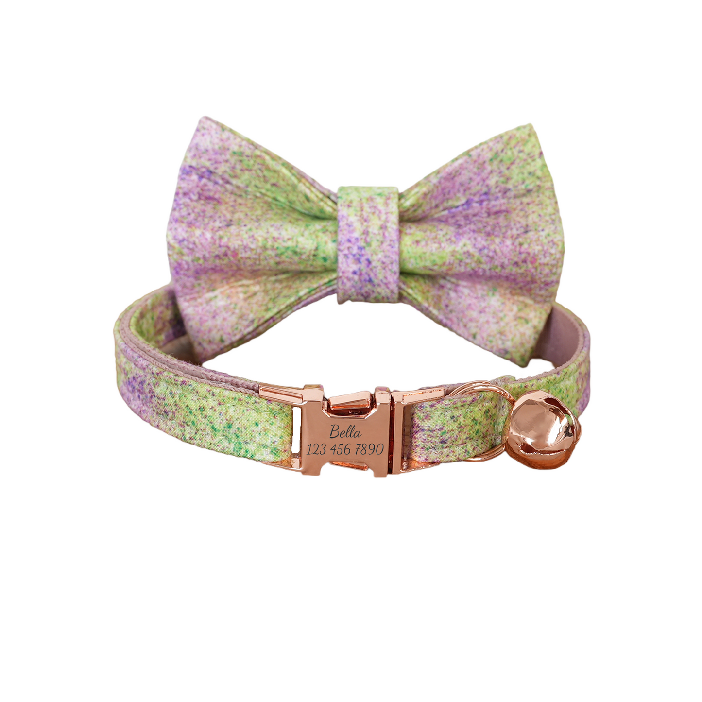 Purple Flower Personalized Cat Collar with Bowtie Free Engraved