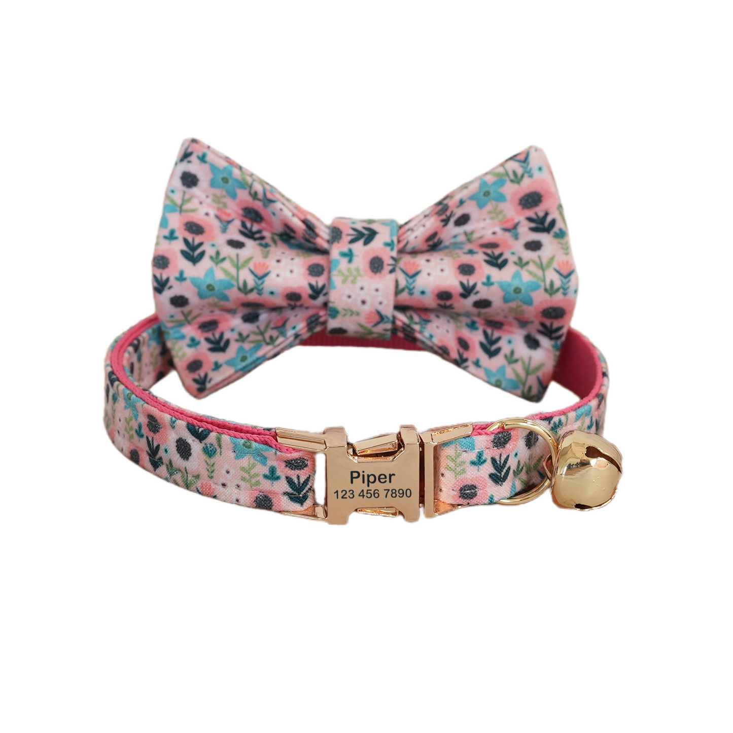 Flower Personalized Cat Collar with Bowtie Free Engraved