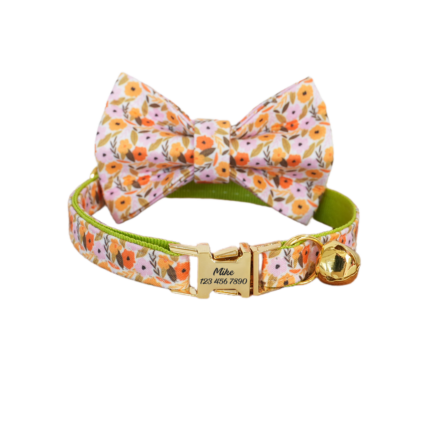 Flower Personalized Cat Collar with Bowtie Free Engraved
