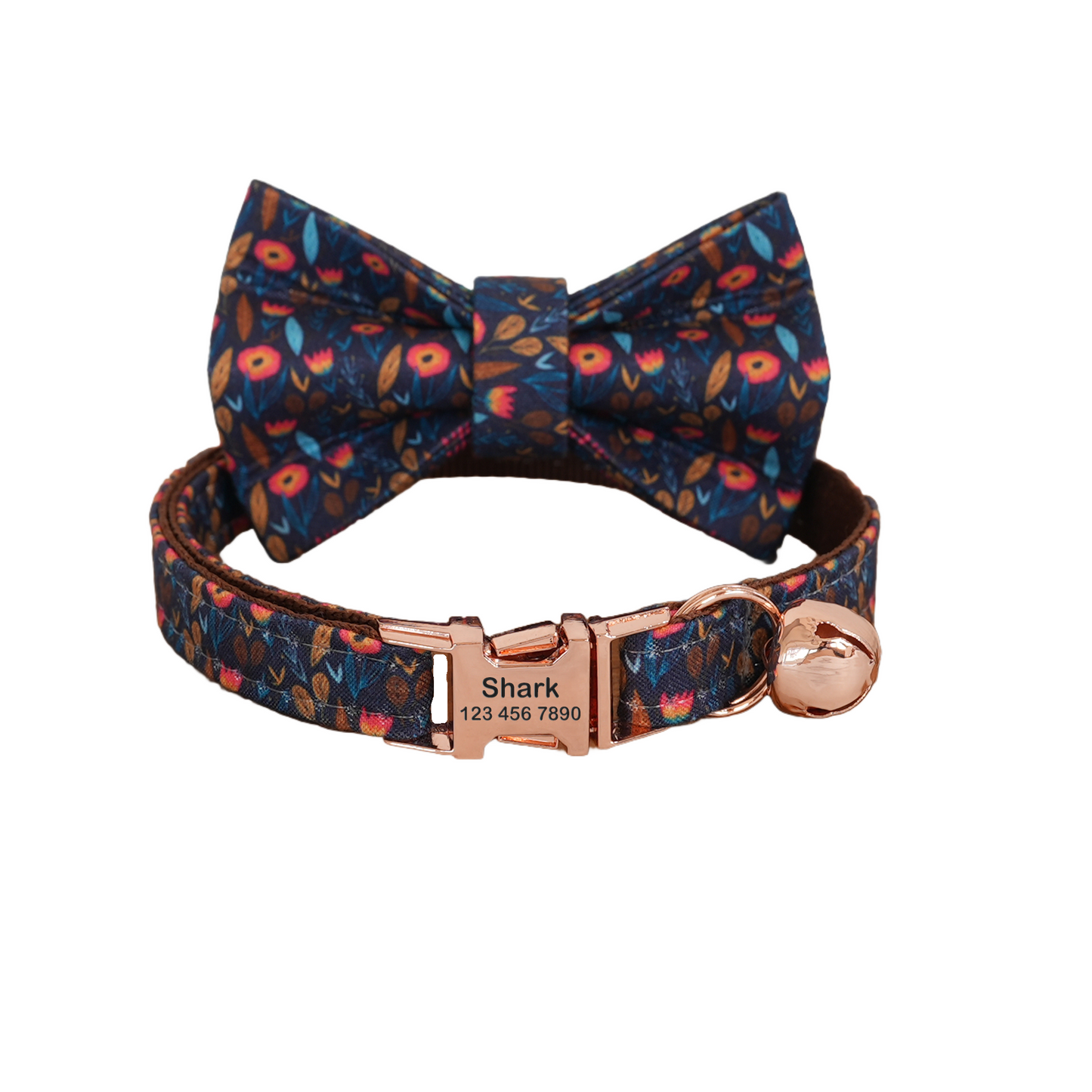 Purple Flower Personalized Cat Collar with Bowtie Free Engraved