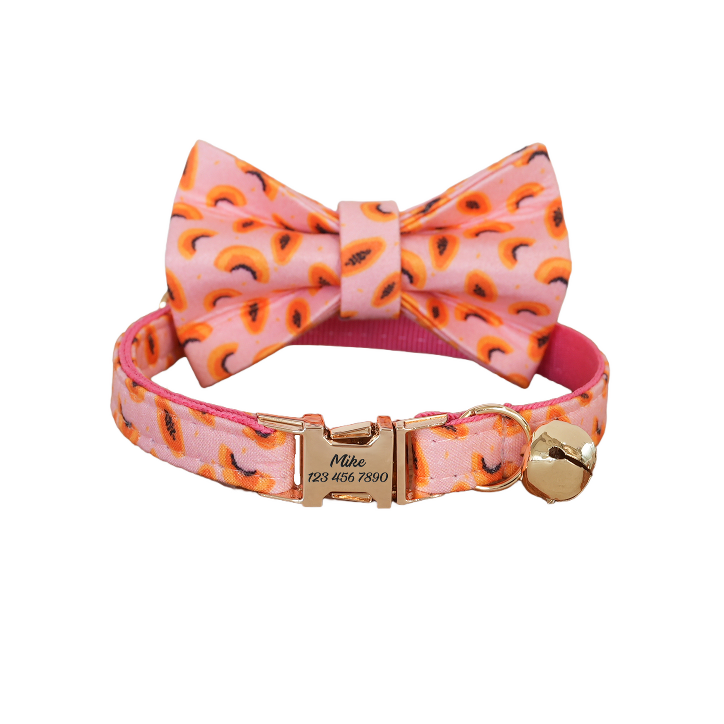 Blue Flower Personalized Cat Collar with Bowtie Free Engraved