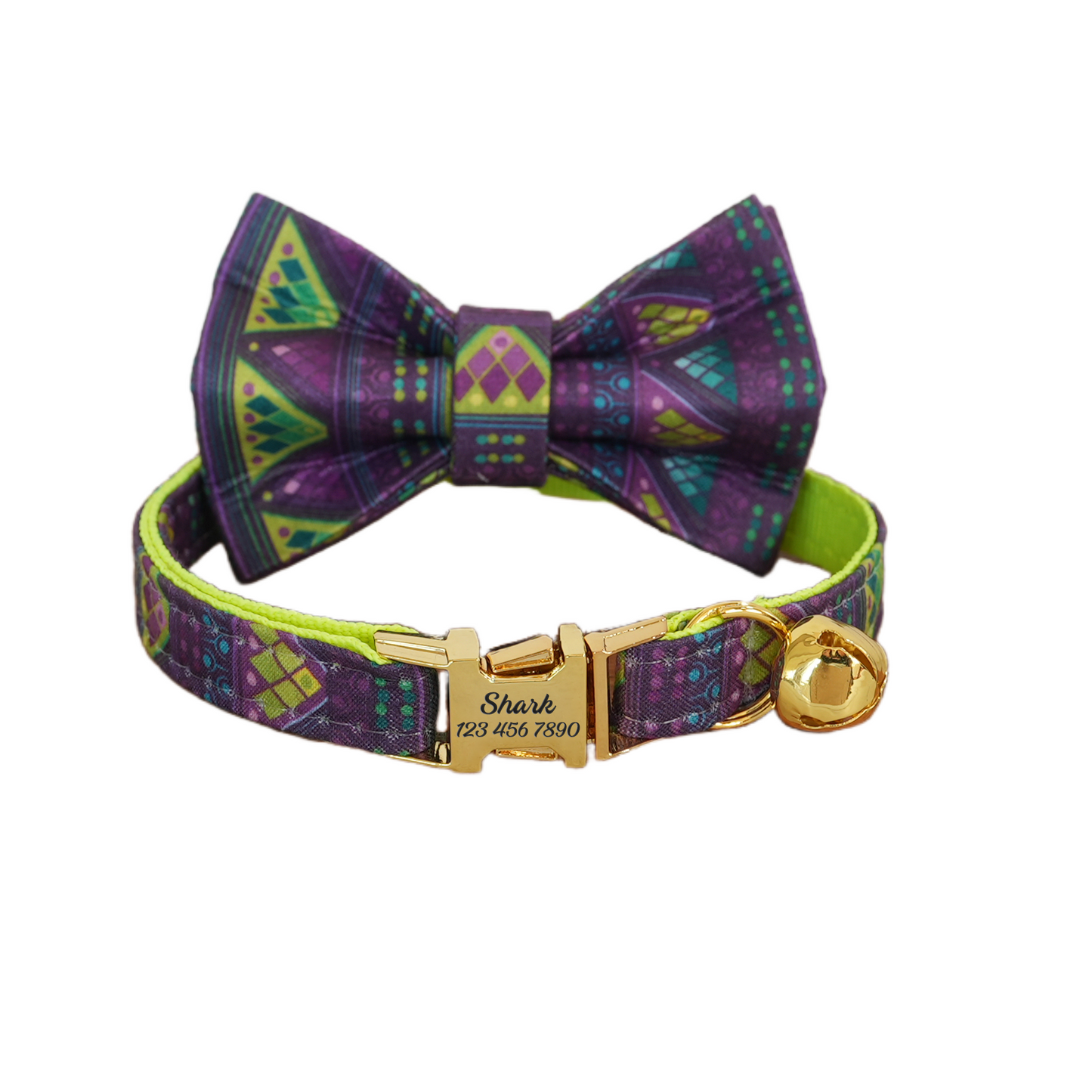 Flower Personalized Cat Collar with Bowtie Free Engraved
