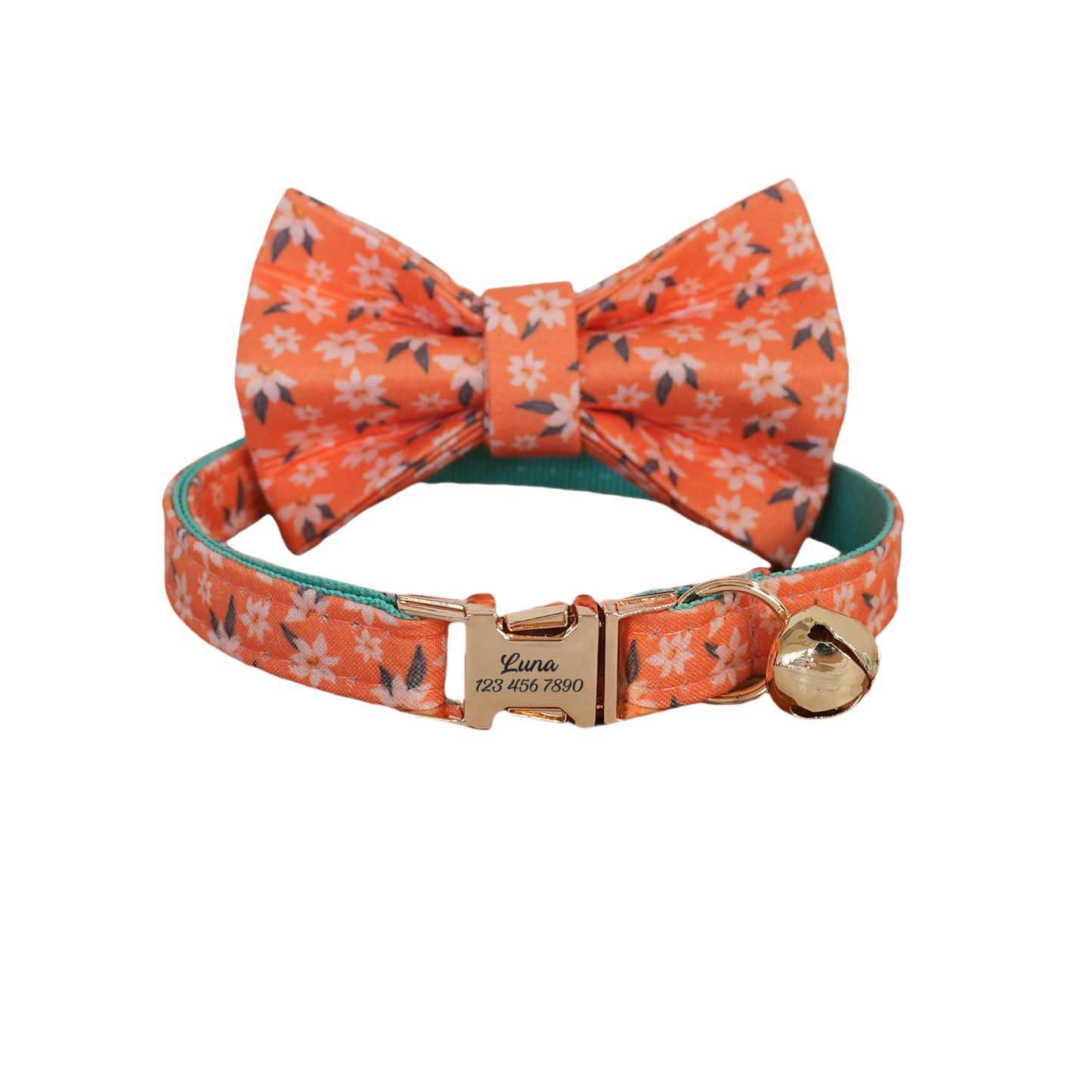 Personalized Green Cat Collar with Bowtie Free Engraved