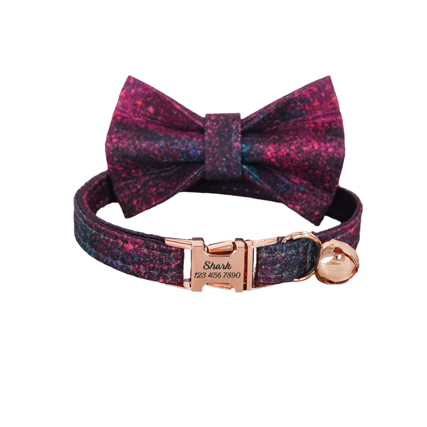 Purple Flower Personalized Cat Collar with Bowtie Free Engraved