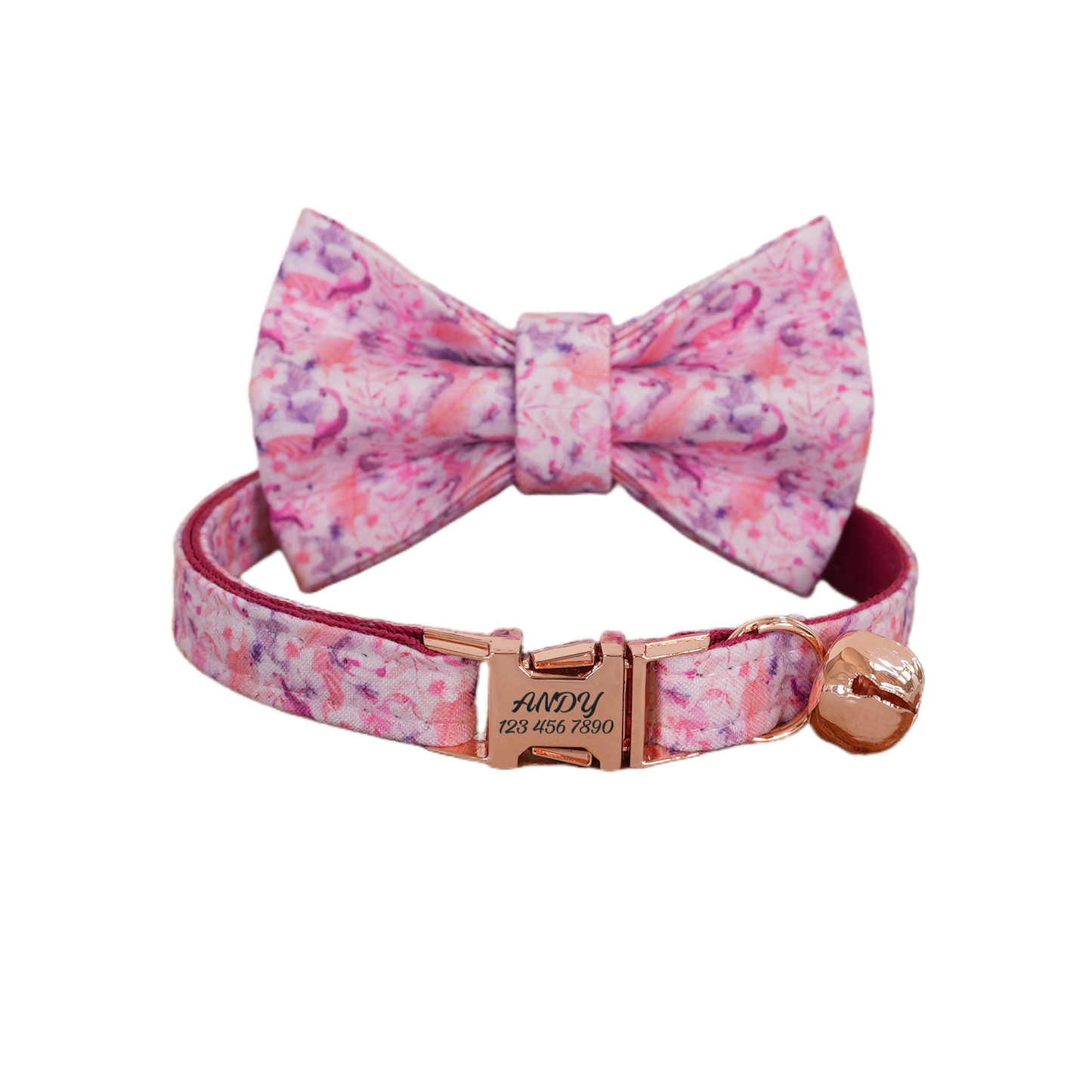 Flower Personalized Cat Collar with Bowtie Free Engraved