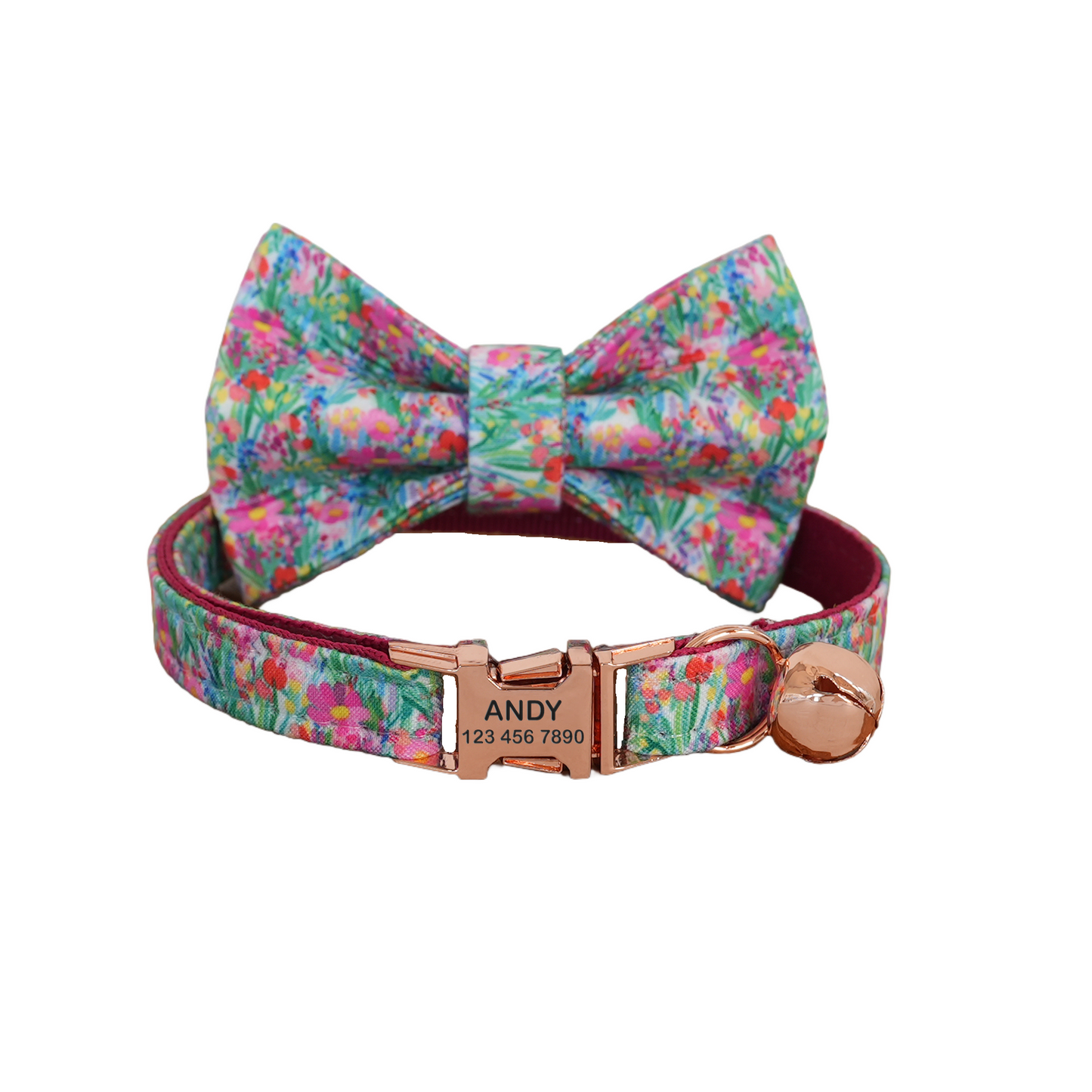 Flower Personalized Cat Collar with Bowtie Free Engraved