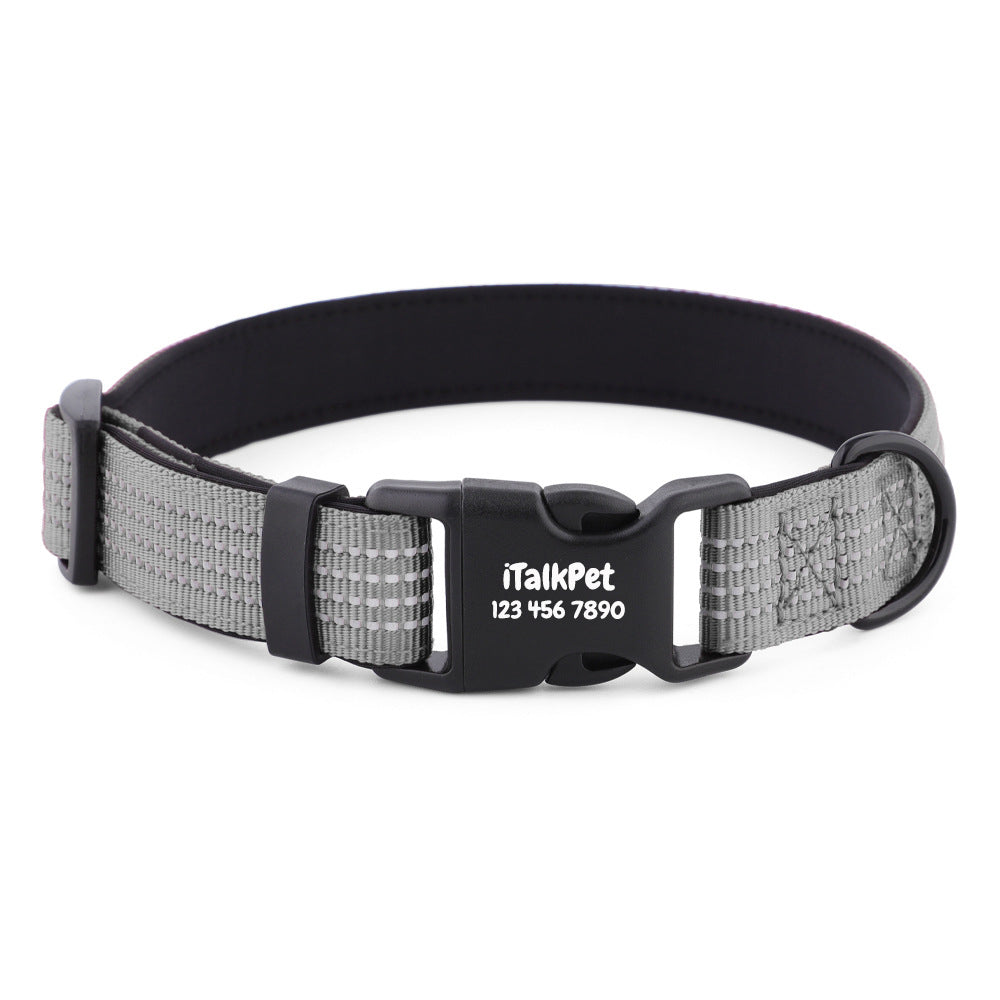 Comfortable Adjustable Reflective Dog Collar with Plastic Buckle - Engravedable