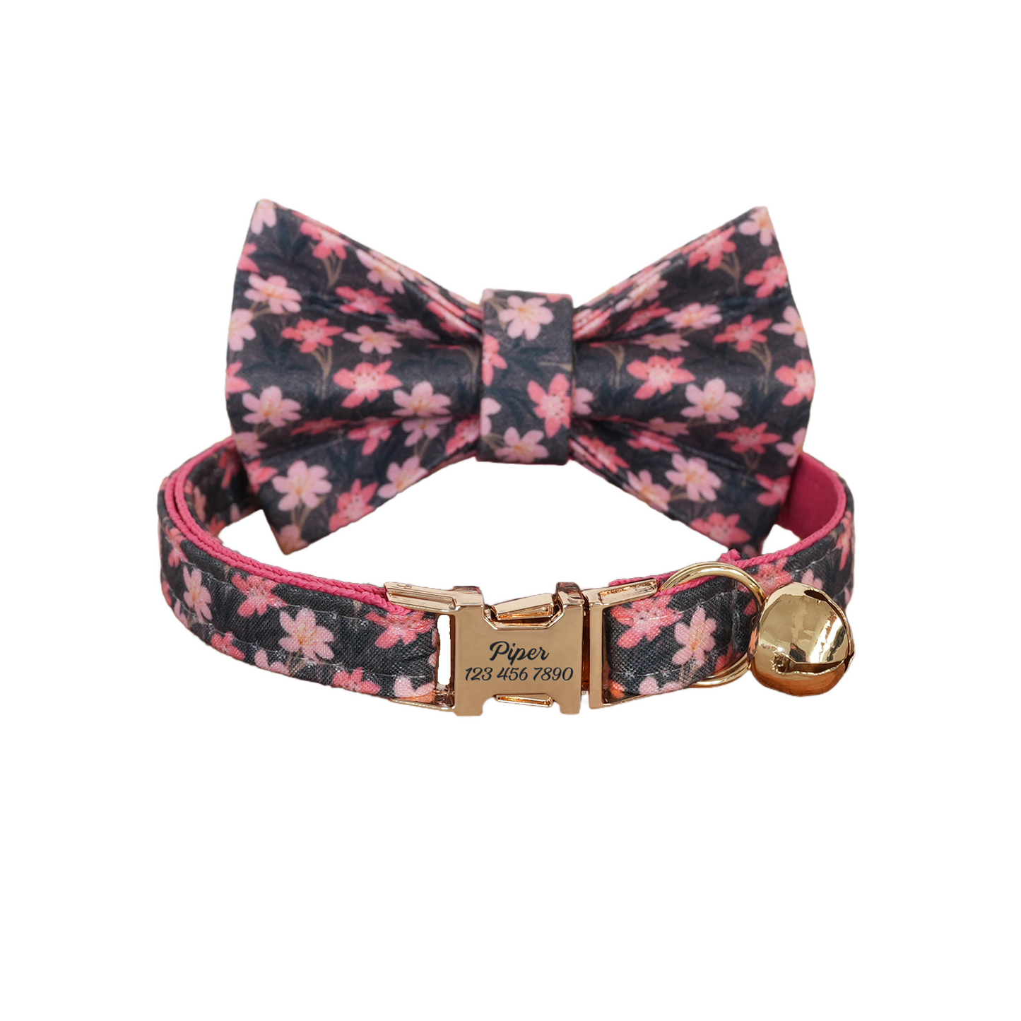 Purple Flower Personalized Cat Collar with Bowtie Free Engraved