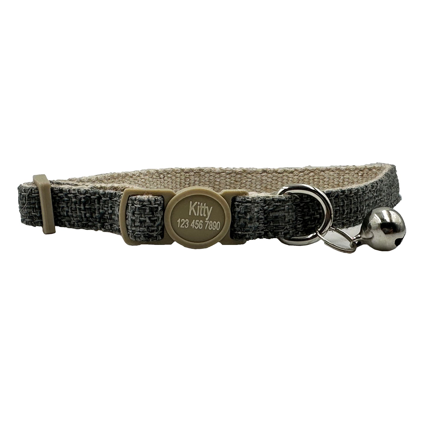 Personalized Safety Buckle Linen Cat Collar with Removable Bell