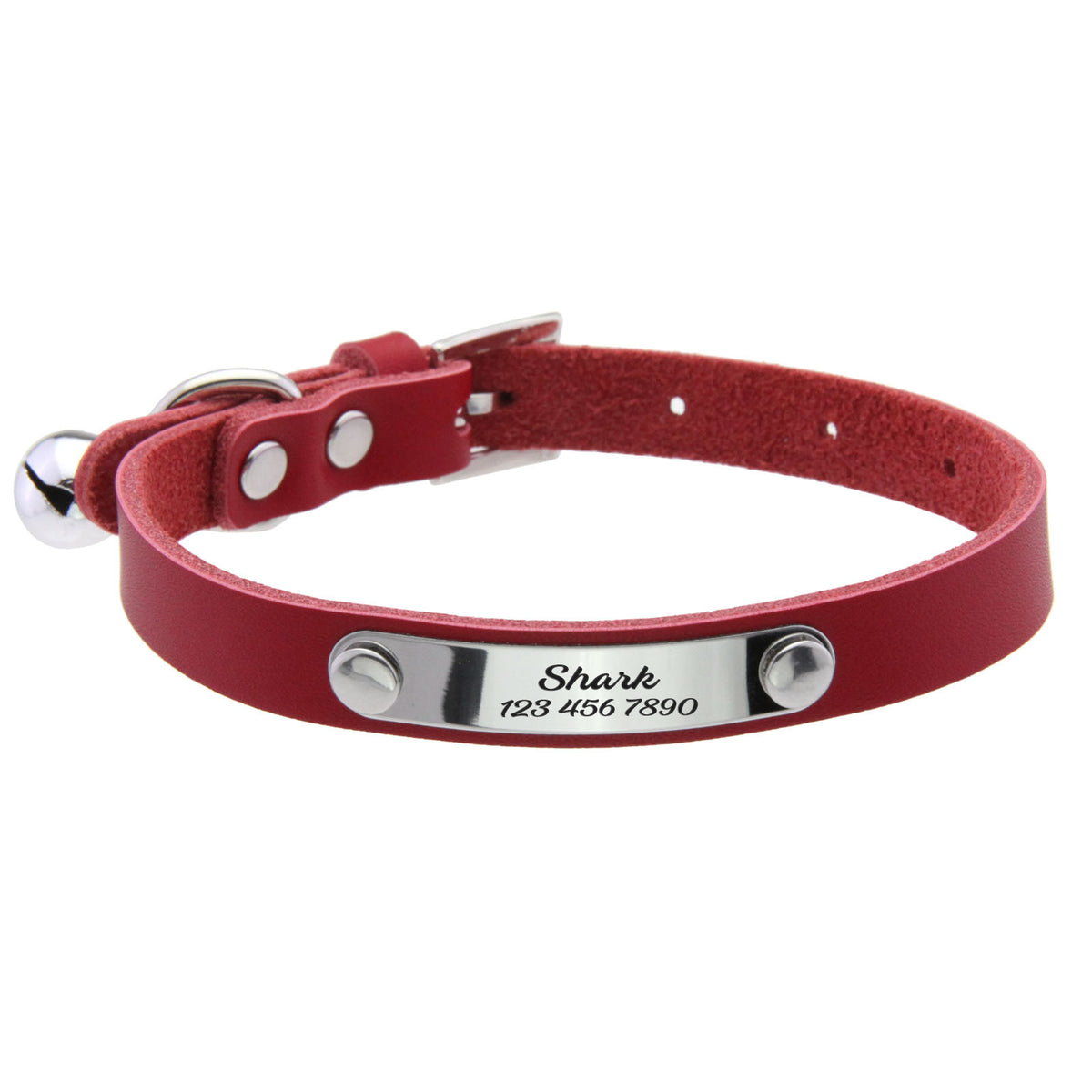 Personalized Leather Cat Collar with Engraving and Bell