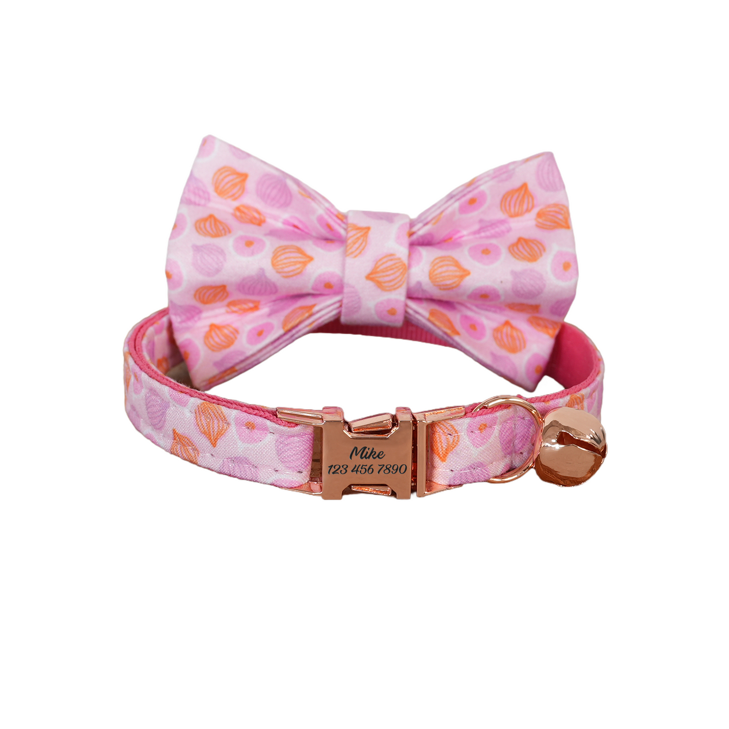Pink Flower Personalized Cat Collar with Bowtie Free Engraved