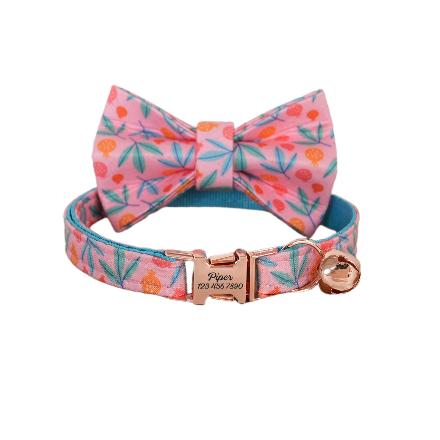 Flower Personalized Cat Collar with Bowtie Free Engraved
