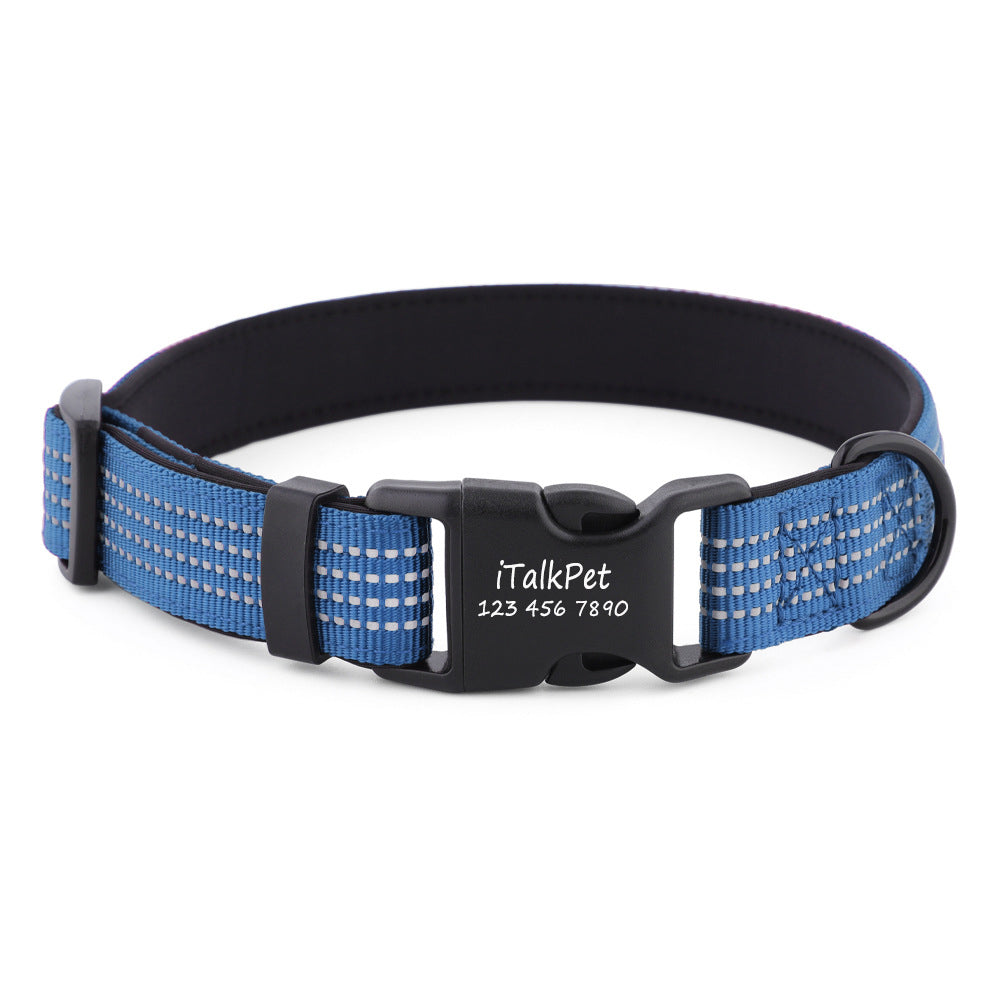 Comfortable Adjustable Reflective Dog Collar with Plastic Buckle - Engravedable