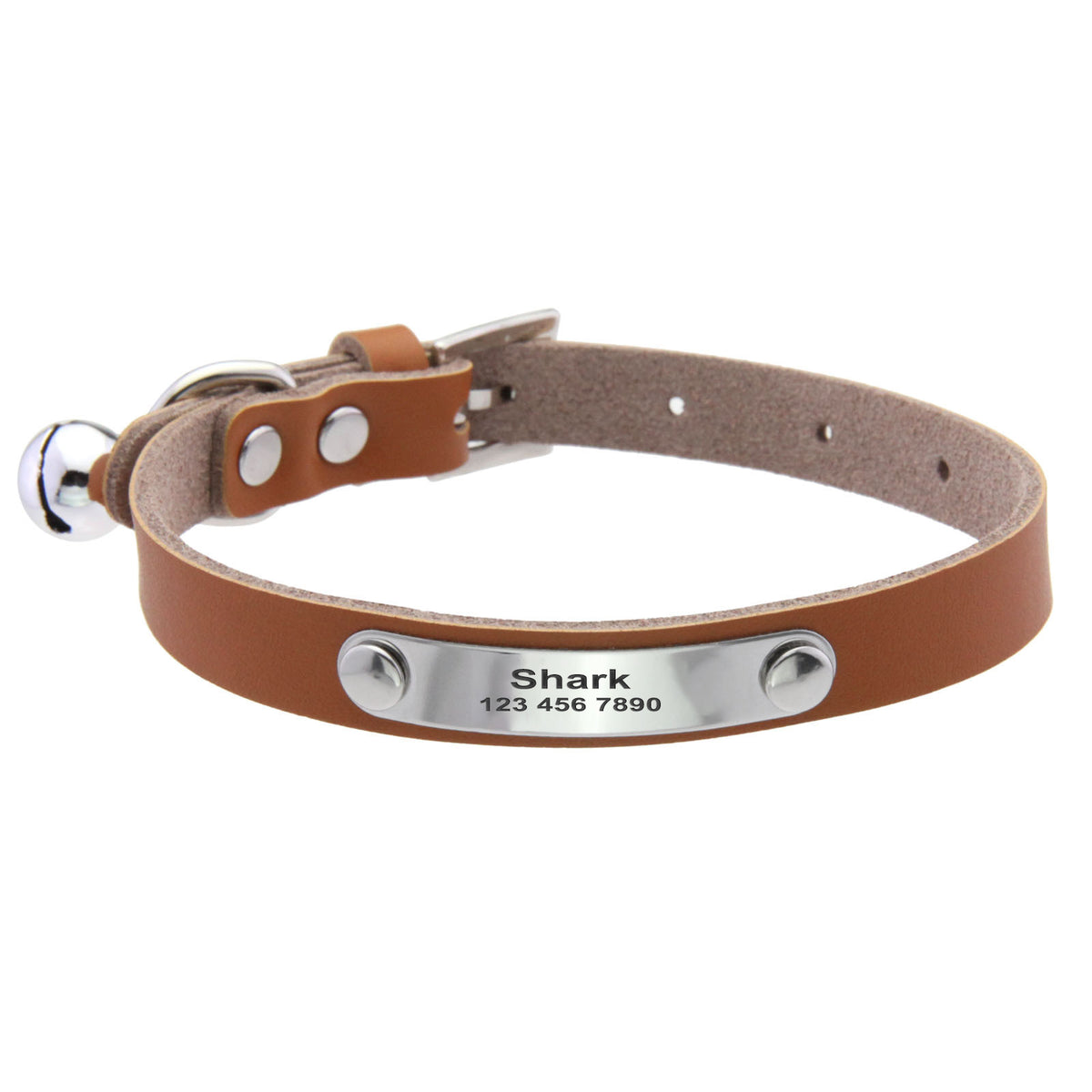 Personalized Leather Cat Collar with Engraving and Bell
