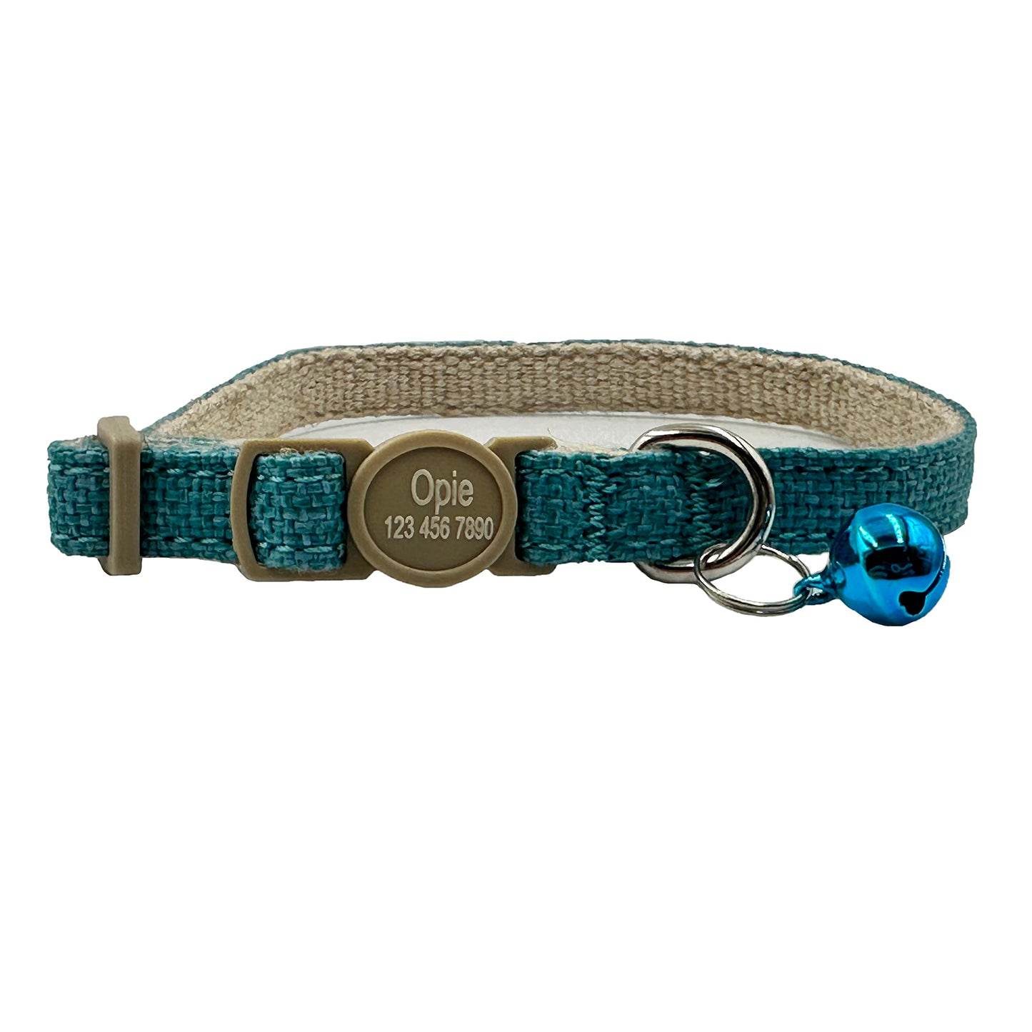 Personalized Safety Buckle Linen Cat Collar with Removable Bell